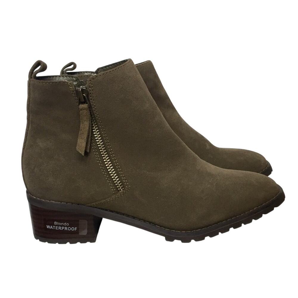 Blondo Waterproof Samara Ankle Boot Green Suede 8.5 Lug Sole Zip Closer